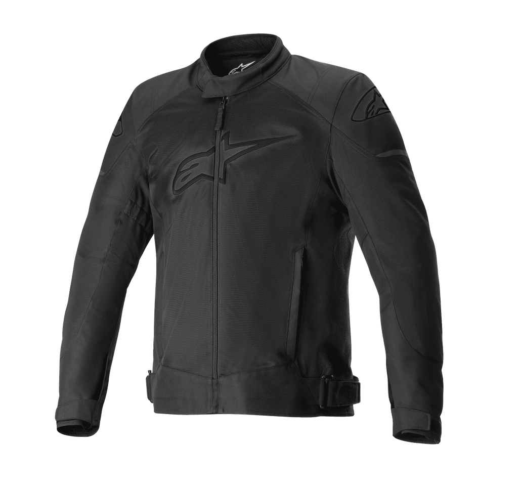 Alpinestars T-SP X Superair Jacket, zwarte motorjas, tonale logo's op de borst en schouders, uitgebreide mesh-panelen voor luchtstroom, ritssluiting aan de voorzijde, zijzakken en verstelbare taillebanden, sportief ontwerp voor op de weg