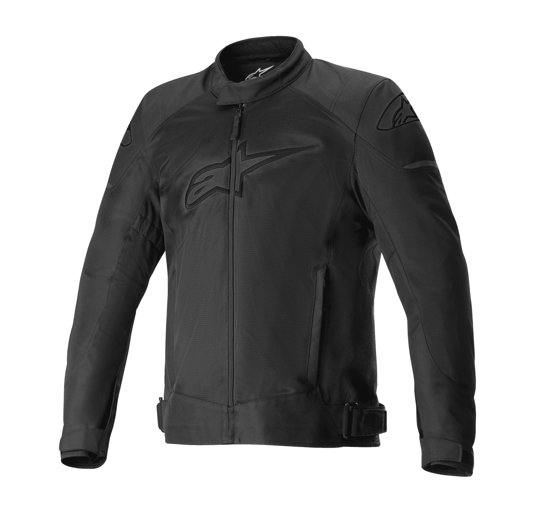 Alpinestars T-SP X Superair Jacket, zwarte motorjas, tonale logo's op de borst en schouders, uitgebreide mesh-panelen voor luchtstroom, ritssluiting aan de voorzijde, zijzakken en verstelbare taillebanden, sportief ontwerp voor op de weg