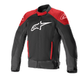 Alpinestars T-SP X Superair jas, motorjas, zwart en felrood, groot wit logo op de borst, rode panelen op de schouders en zakken, technisch mesh-materiaal voor ventilatie, sportieve pasvorm