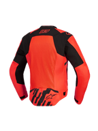 Alpinestars MM93 T-SPS Air V2 Jas, achteraanzicht, Red Fluo en zwart, motorjas met een groot mesh ventilatiepaneel, kenmerkend Marc Marquez 93-logo op de kraag en Alpinestars-logo op de onderrug