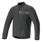 Alpinestars Aeron Jacke, Motorradjacke, Schwarz, minimalistisches Design für sommerliche Fahrten, hoher Kragen, durchgehender Frontreißverschluss, tonales Alpinestars-Logo auf der Brust, verstellbare Bündchen
