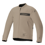 Veste Alpinestars Aeron, veste de moto urbaine, beige et noir, construction textile minimaliste avec marquage par bande sur la poitrine, fermeture éclair frontale et poignets ajustables