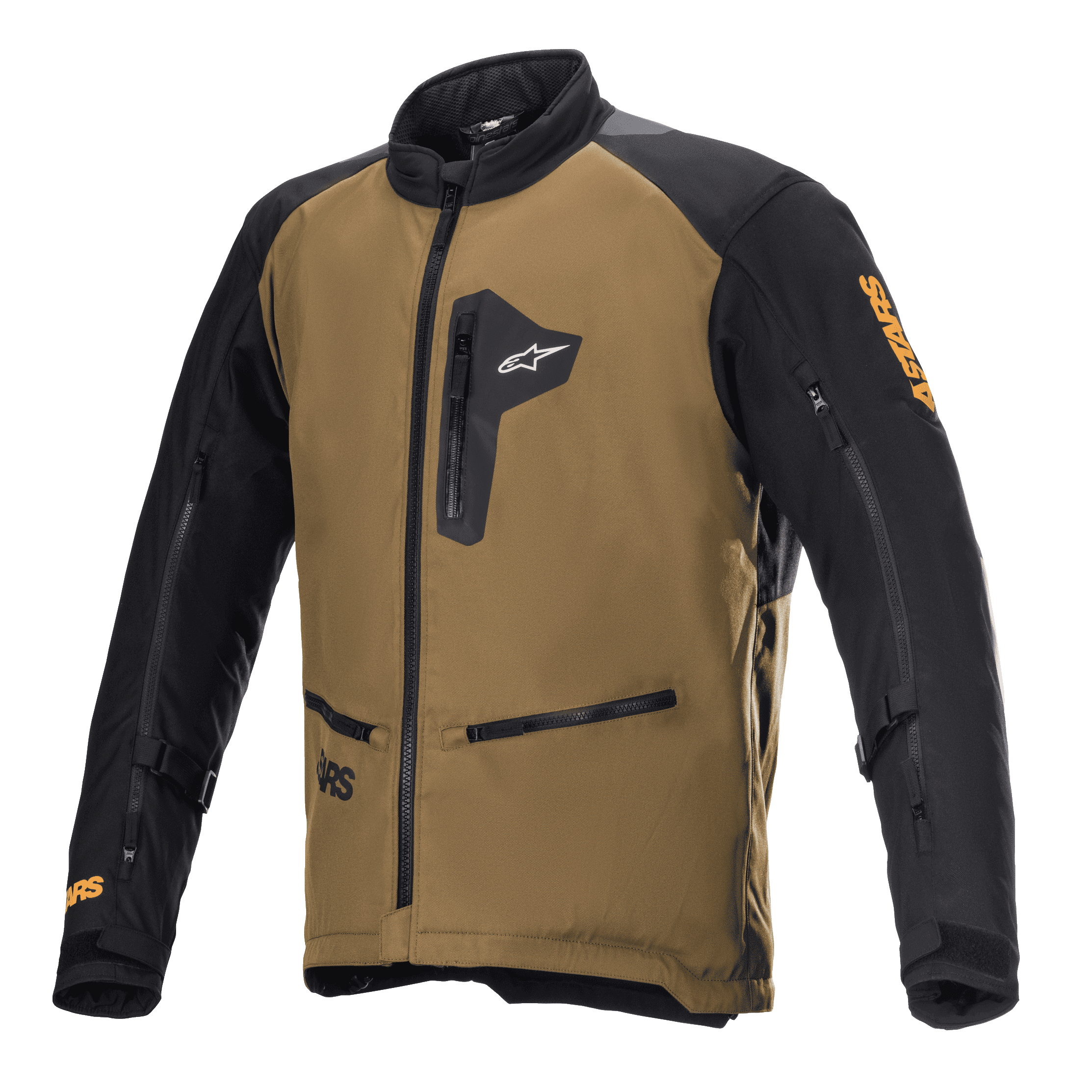 Alpinestars Venture XT Jacke, Motorrad-Adventure-Tourenjacke, Camel und Schwarz, mit Brust- und Handtaschen mit Reißverschluss, Belüftungsreißverschlüssen an den Ärmeln, verstellbaren Armriemen und orangefarbenem Astars-Branding