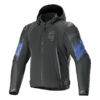 Alpinestars Zaca Air Venom Wasserdicht Jacke, Motorradtextiljacke mit Kapuze, Schwarz und Elektrisch Blau, CE-zertifiziert