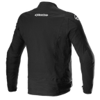 Alpinestars T-GP Force Jacke, Textil-Motorradjacke, Schwarz, Rückansicht mit Alpinestars-Branding auf dem oberen Rücken und den Schultern, schlankes, sportlich geschnittenes Design.