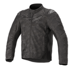 Alpinestars T SP-5 Rideknit® Textieljas, motorjas, Black Camo, donker camouflagepatroon, geribbelde gebreide panelen voor stretch, externe schoudersliders, hoge kraag, gestroomlijnde sportieve pasvorm