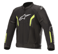 Alpinestars AST V2 Air Jacket, mesh motorjas, zwart en fluorescerend geel, wit Astars-logo op de borst, grote mesh-panelen voor ventilatie, fluorescerend gele accenten op mouwen en borst, verstelbare bandjes voor een sportieve, beschermende pasvorm