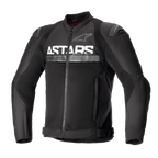Alpinestars SMX Air Jacket, Black Textile Motorcycle Jacket, featuring mesh ventilation panels, prominent white ASTARS branding on the chest, DFS Lite external shoulder sliders, and a front zipper closure in a fitted racing design.