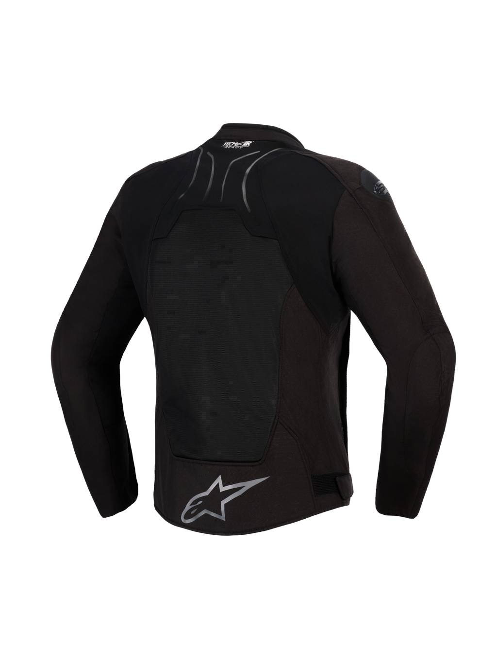 Veste Alpinestars SMX Air, Noir Anthracite, vue arrière, dotée d'un large panneau arrière en maille technique pour la ventilation, marquage Tech-Air® Ready sur le haut du dos et logo étoile Alpinestars argenté sur l'ourlet inférieur, conçue pour la conduite sportive par temps chaud