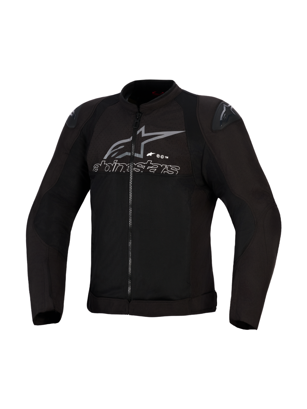 Veste Alpinestars SMX Air, Noir et Anthracite, veste de moto en textile ventilé, panneaux en maille haute performance, sliders d'épaule DFS Lite, logo et texte Alpinestars gris sur la poitrine