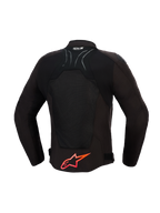 Veste Alpinestars SMX Air, veste de moto, noire avec détails rouge vif, vue de dos montrant les panneaux en maille technique pour la circulation de l'air, grand logo Alpinestars rouge sur le bas du dos, logo Tech-Air Ready sur le col, design sportif pour une conduite haute performance