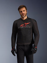 Alpinestars SMX Air Jacket, veste de moto pour homme, noire avec logo rouge, col haut, épaules renforcées, fermeture éclair, design élégant et protecteur pour motocyclisme