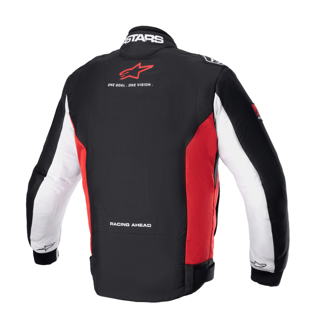 Alpinestars Monza Sport Jacke, Motorradjacke für Herren, Rückansicht in Schwarz, Rot und Weiß mit Branding-Details