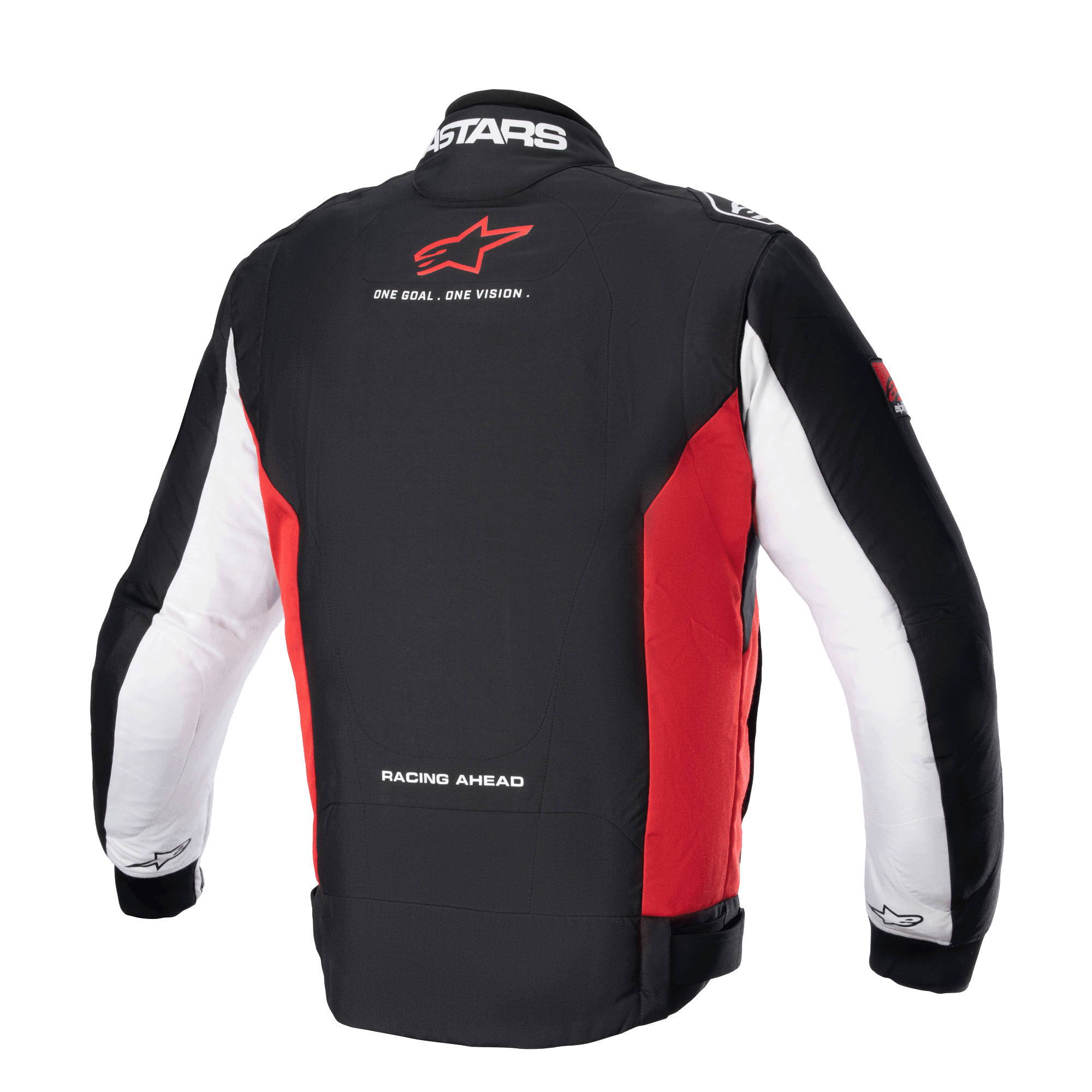 Alpinestars Monza Sport Jacke, Motorradjacke für Herren, Rückansicht in Schwarz, Rot und Weiß mit Branding-Details