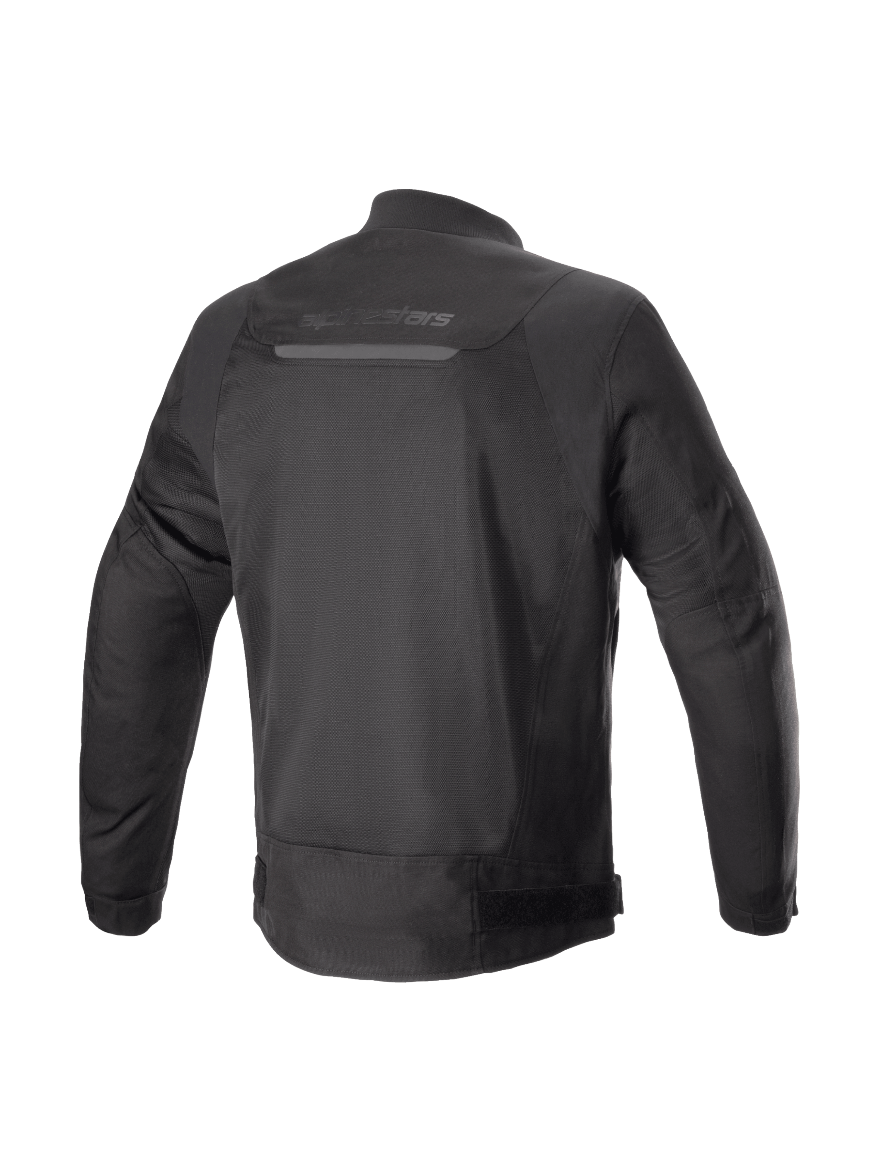 Alpinestars Luc V2 Air Jacke, schwarze Urban-Motorradjacke, Rückansicht mit Mesh-Einsätzen und Tech-Air-Bereitschaft.
