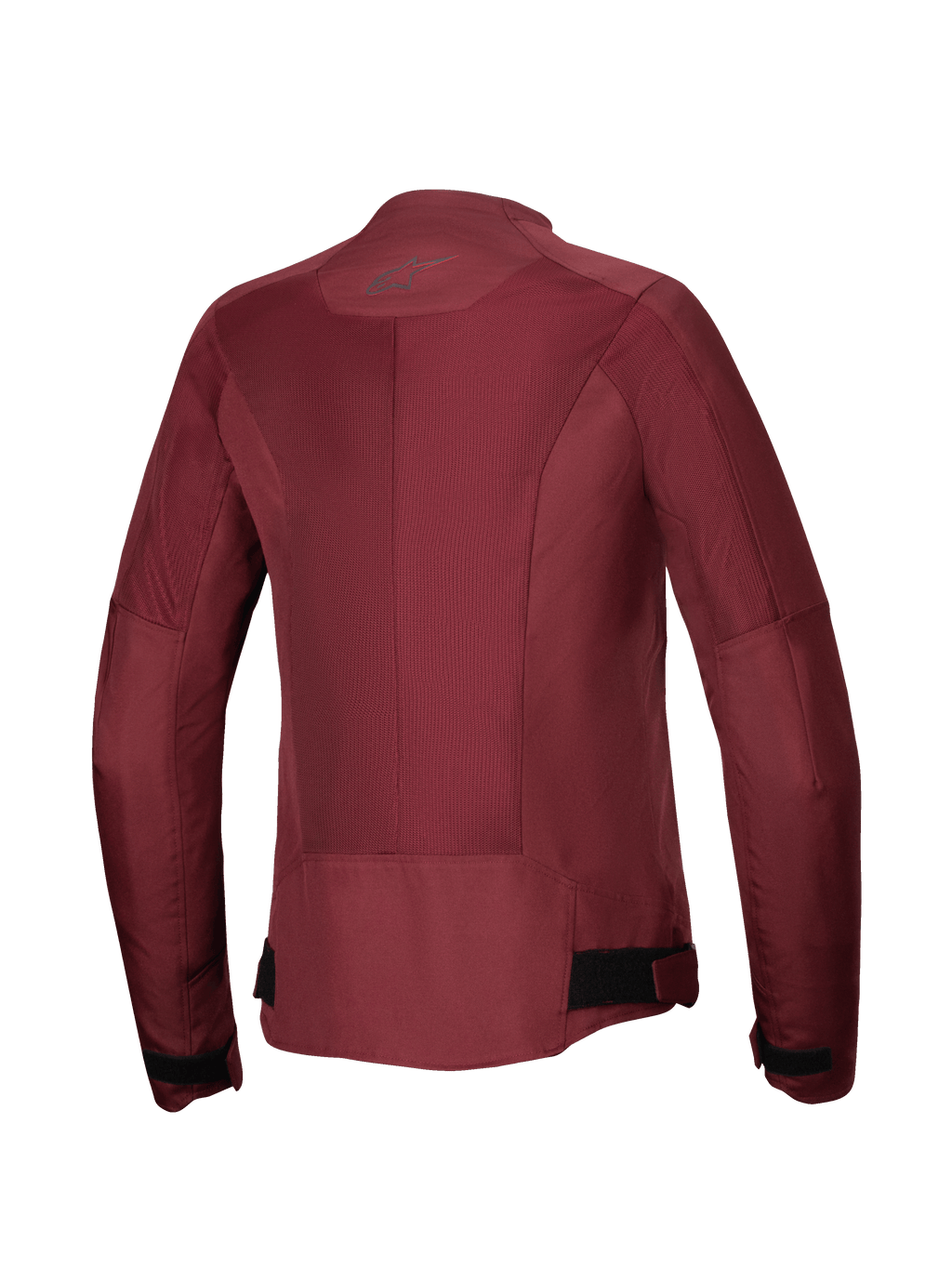 Veste Alpinestars Stella C-1 Air, veste de moto pour femme, bordeaux, vue de dos présentant de larges panneaux en maille technique pour la circulation de l'air, un logo réfléchissant à la nuque et des sangles de réglage à la taille, équipement de conduite urbaine