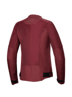 Veste Alpinestars Stella C-1 Air, veste de moto pour femme, bordeaux, vue de dos présentant de larges panneaux en maille technique pour la circulation de l'air, un logo réfléchissant à la nuque et des sangles de réglage à la taille, équipement de conduite urbaine