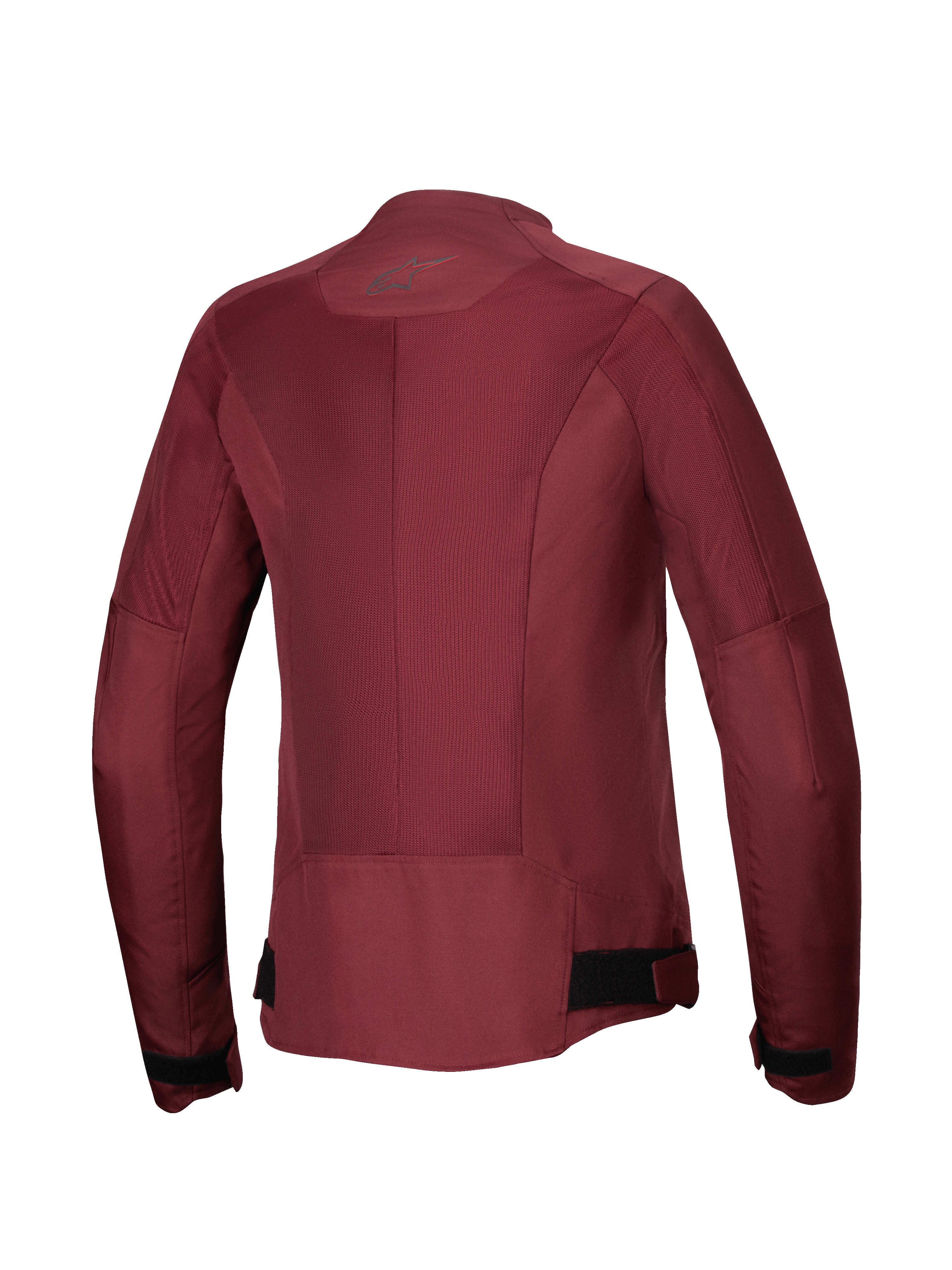 Veste Alpinestars Stella C-1 Air, veste de moto pour femme, bordeaux, vue de dos présentant de larges panneaux en maille technique pour la circulation de l'air, un logo réfléchissant à la nuque et des sangles de réglage à la taille, équipement de conduite urbaine