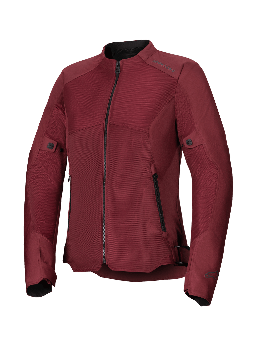 Veste Femme Alpinestars Stella C-1 Air, veste de moto bordeaux, dotée de larges panneaux en maille technique pour la circulation de l'air, fermeture éclair centrale noire, poches zippées, pattes de réglage à la taille et aux manches, conçue pour la conduite urbaine