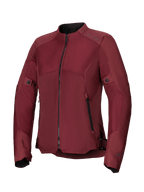 Veste Femme Alpinestars Stella C-1 Air, veste de moto bordeaux, dotée de larges panneaux en maille technique pour la circulation de l'air, fermeture éclair centrale noire, poches zippées, pattes de réglage à la taille et aux manches, conçue pour la conduite urbaine