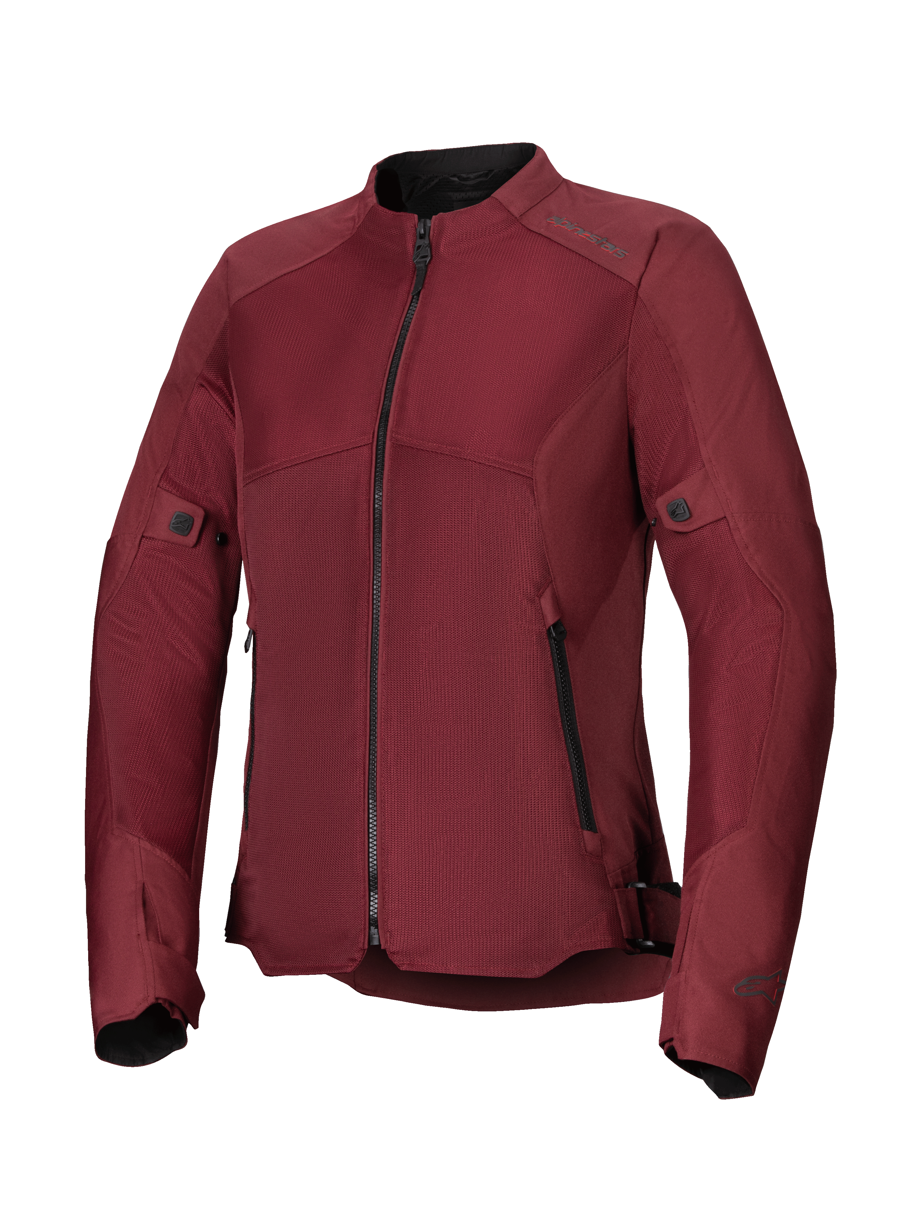 Veste Femme Alpinestars Stella C-1 Air, veste de moto bordeaux, dotée de larges panneaux en maille technique pour la circulation de l'air, fermeture éclair centrale noire, poches zippées, pattes de réglage à la taille et aux manches, conçue pour la conduite urbaine