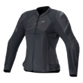 Alpinestars Stella T-GP Plus R V4 Airflow Jacke, Damen-Sportmotorradjacke, Schwarz, große Mesh-Belüftungseinsätze, perforierte Brustbereiche mit Alpinestars-Logo, DFS Lite Schulterprotektoren, anatomisch vorgeformte Passform für sommerliche Fahrten