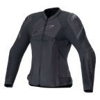 Alpinestars Stella T-GP Plus R V4 Airflow Jacke, Damen-Sportmotorradjacke, Schwarz, große Mesh-Belüftungseinsätze, perforierte Brustbereiche mit Alpinestars-Logo, DFS Lite Schulterprotektoren, anatomisch vorgeformte Passform für sommerliche Fahrten