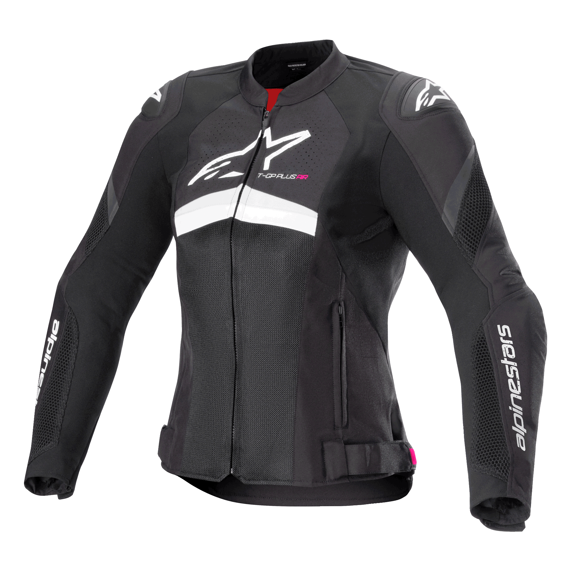 Alpinestars Stella T-GP Plus R V4 Airflow Jas, dames motorjas, zwart en wit, geventileerde textielconstructie met meshpanelen en CE-gecertificeerde bescherming