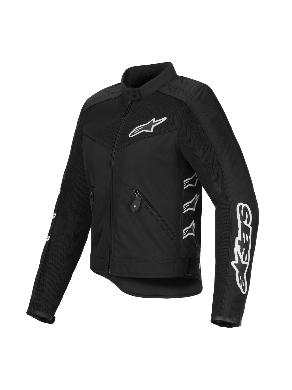 Alpinestars Stella T-Dyno Air damesjas, zwart, motorjas van mesh en textiel, witte Alpinestars-logo's op de borst en mouwen, 3D-meshpanelen voor luchtstroom, op vintage geïnspireerde getailleerde pasvorm