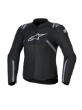 Honda Stella T-SPS Air V2 damesmotorjas, textiele motorjas voor dames, zwart met witte Alpinestars- en Honda-logo's, grijze streepaccenten, geperforeerde mesh-panelen voor luchtstroom, sportieve rijpasvorm