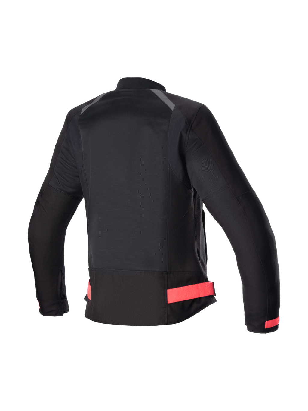 Veste Alpinestars Eloise V2 Air, veste de moto textile ventilée pour femme, noire et rose, vue de dos montrant la coupe urbaine ergonomique et le profil arrière allongé.