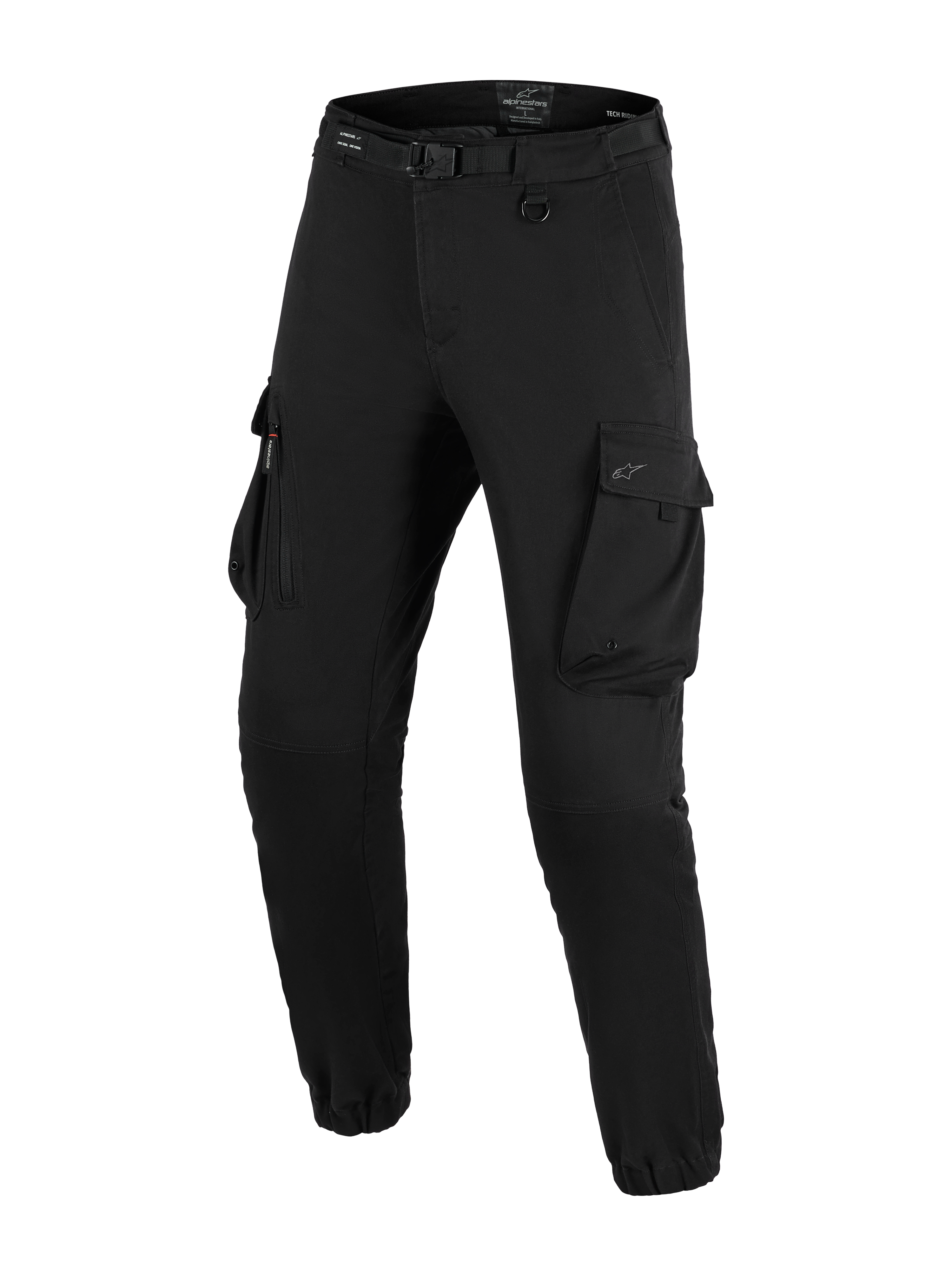 Alpinestars Flex-AST Cargo Broek - Short, stedelijke motorbroek, zwart, regular tapered fit met elastische zomen, voorzien van geïntegreerde riem met gesp, D-ring en grote cargozakken aan de zijkant.