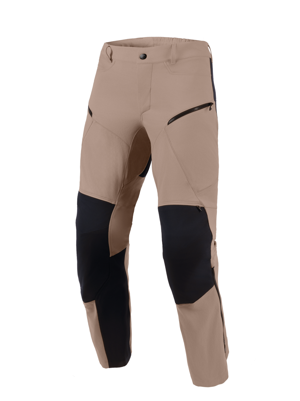 Alpinestars Flex-AST Explorer Hose, Adventure-Motorradhose, Walnuss-Schwarz, walnussbraunes Stretch-Textil mit schwarzen Ripstop-Verstärkungspanelen an Knien und Beininnenseiten, Cargo-Taschen mit Reißverschluss, robustes Design für unterschiedliches Gelände.