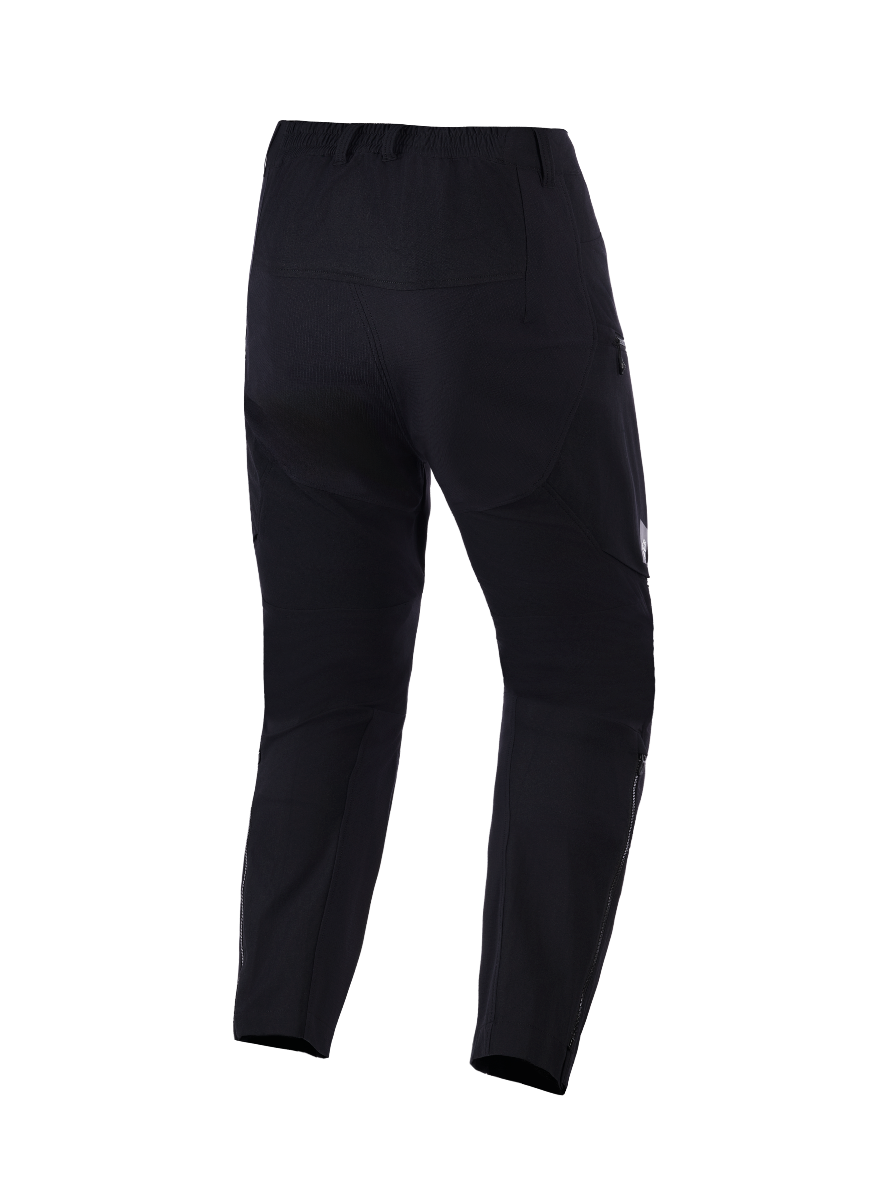 Alpinestars Explore AST Pants Short, Adventure-Motorradhose, Schwarz, Rückansicht mit Ripstop-Konstruktion, Beinabschlüssen mit Reißverschluss und ergonomischer Passform für Fahrten bei warmem Wetter