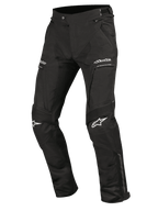Alpinestars Ramjet Air Hose, Motorradhose, Schwarz, Netz-Belüftungspaneele, Akkordeon-Stretcheinsätze an den Knien, weiße Logos auf Oberschenkeln und Knien, Reißverschlusstaschen, strapazierfähige mehrteilige Textilkonstruktion für Straßentouren