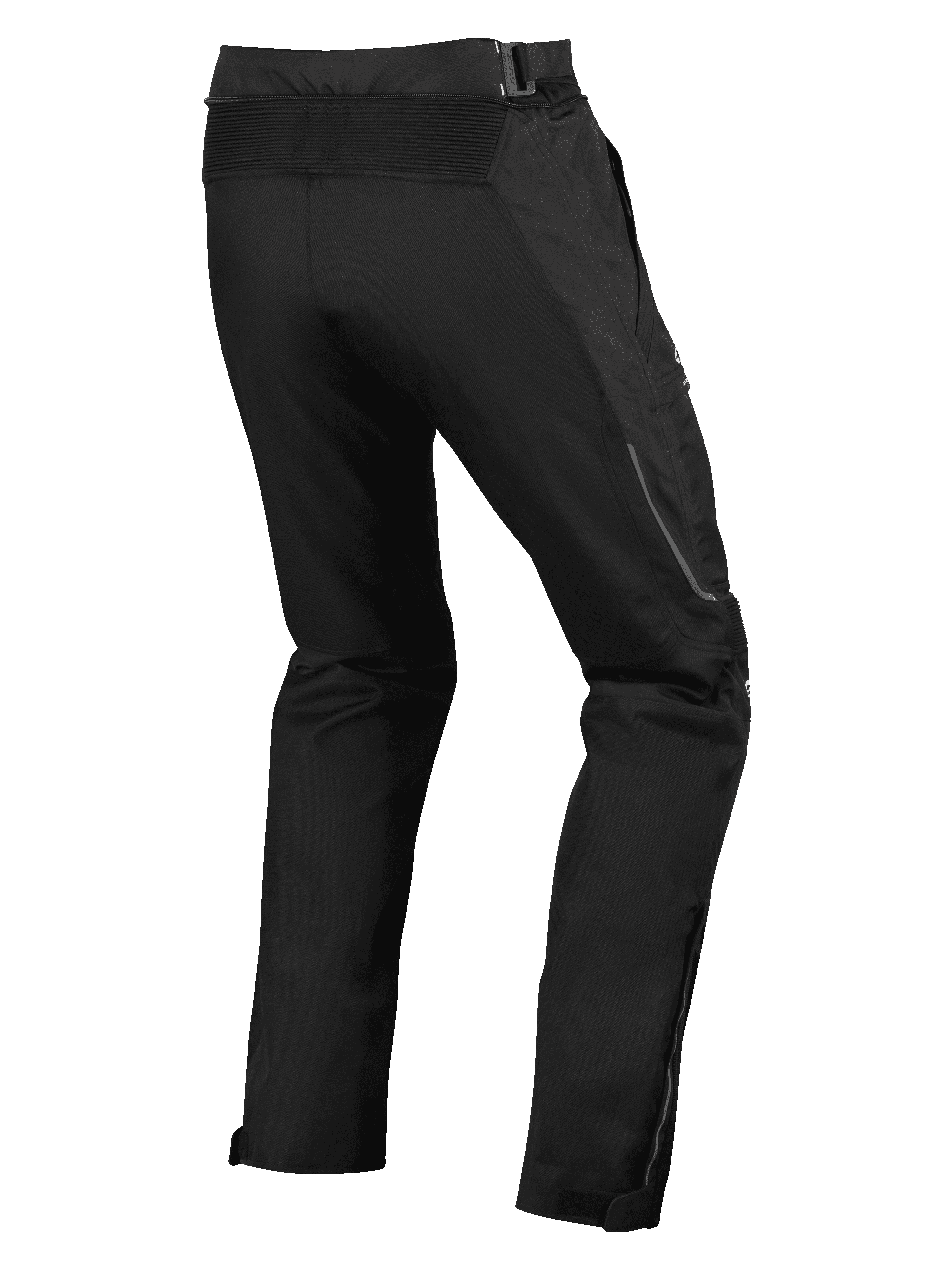 Alpinestars Ramjet Air Hose, Motorradhose, Schwarz, Rückansicht mit Akkordeon-Stretcheinsatz an der Taille, mehrteiliger Textilkonstruktion und Beinabschlüssen mit Reißverschluss für eine sichere Passform.