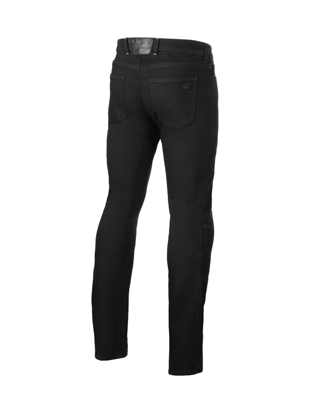 Alpinestars Cult-8 Stretch Denim Pants, men's black urban motorcycle jeans, rear view with CE certified knee armor.
