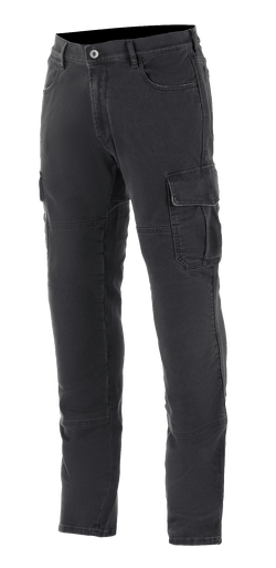 Alpinestars Barton Riding Cargo Pants, Motorcycle Urban Riding Pants, Rinse Plus Black, featuring cargo pockets with flaps, belt loops, and a tapered leg, casual stonewashed denim look with durable textile construction