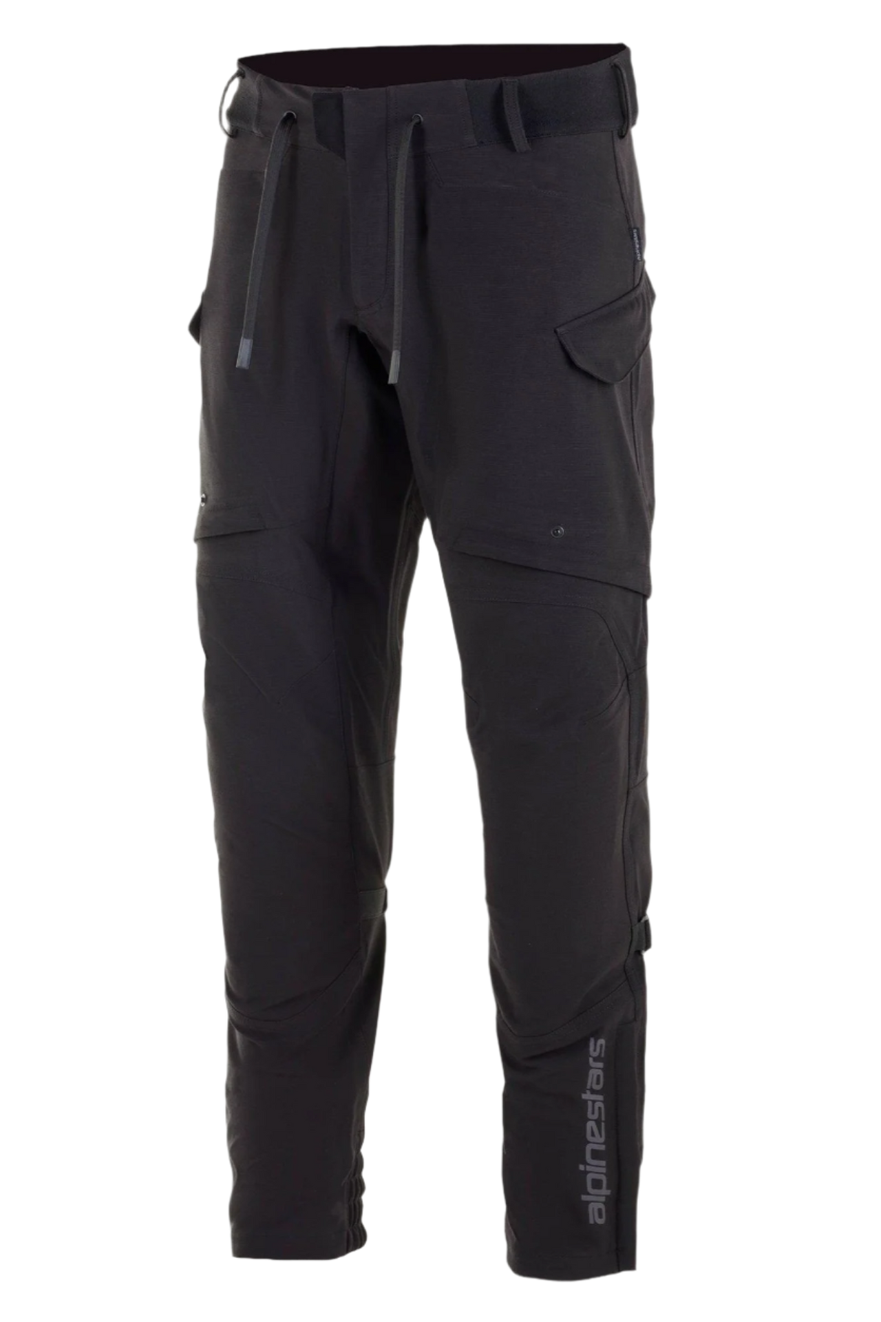 Alpinestars Juggernaut Waterproof Hose, Motorradhose, Schwarz, Softshell-Konstruktion mit wasserdichter Membran, Belüftungsöffnungen am Oberschenkel, Cargo-Taschen mit Reißverschluss, elastischer Bund mit Kordelzug und Knöchelbündchen, urbane Straßenfahrausrüstung