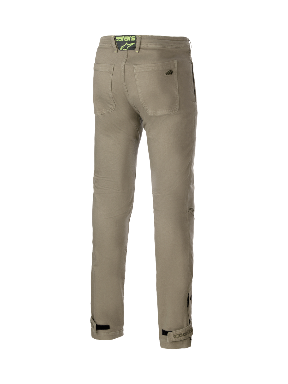 Alpinestars Stratos Regular Fit Tech Riding Pants, Military Green men's urban motorcycle trousers, back view in Cordura denim.