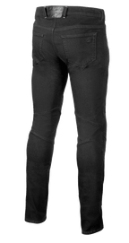 Alpinestars Radium V2 Denim Pants, Motorcycle Riding Jeans, Black Rinse, rear view showing five-pocket styling, tonal branding on the back pocket and waistband patch, and engineered stitching on the back of the knees for a tapered fit