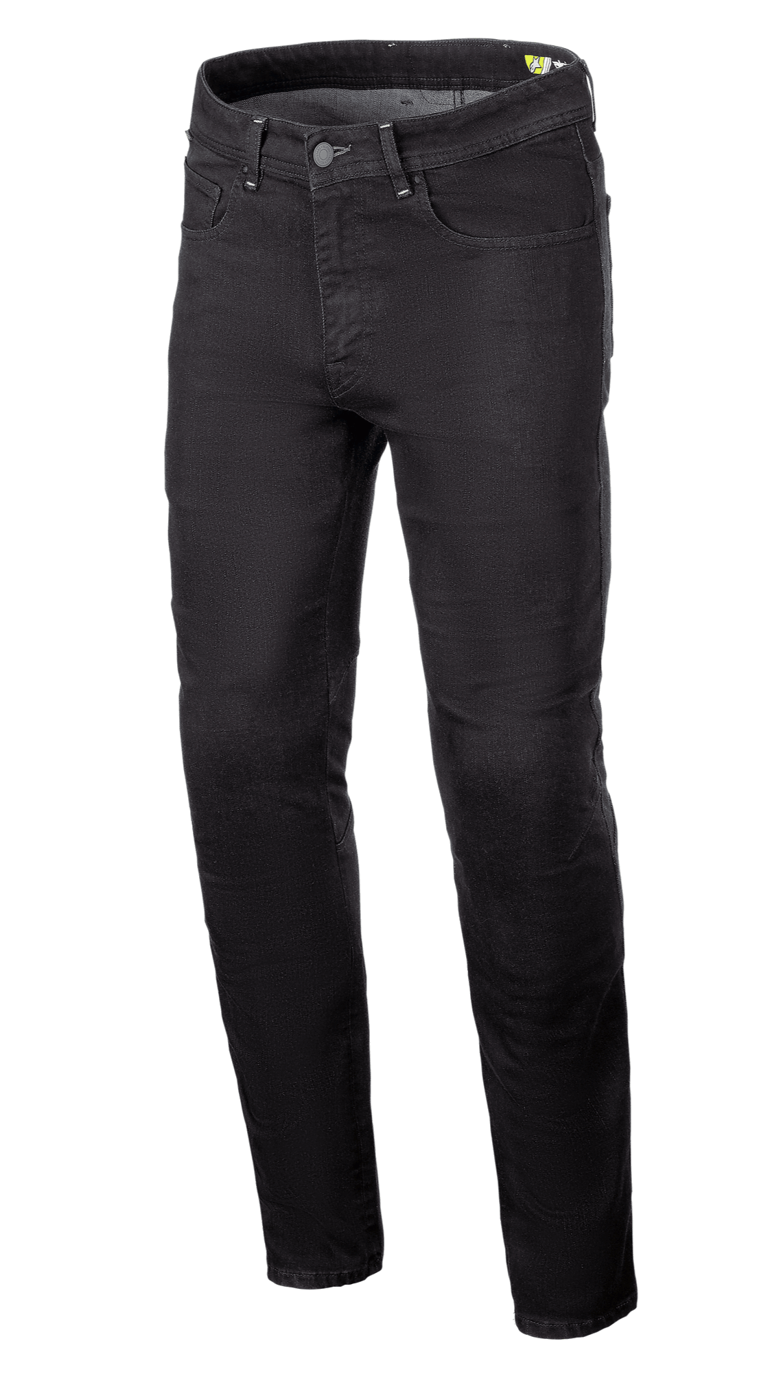 Alpinestars Radium V2 Denim Pants, motorbroek, zwart, regular taps toelopende pijp, vijf zakken, riemlussen, knoop- en ritssluiting, donkere denim stof