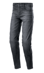 Alpinestars Sektor Regular Fit Denim Pants, jean de moto noir délavé, coupe fuselée décontractée, design à cinq poches avec passants de ceinture, texture denim délavée avec coutures renforcées, équipement de conduite urbaine