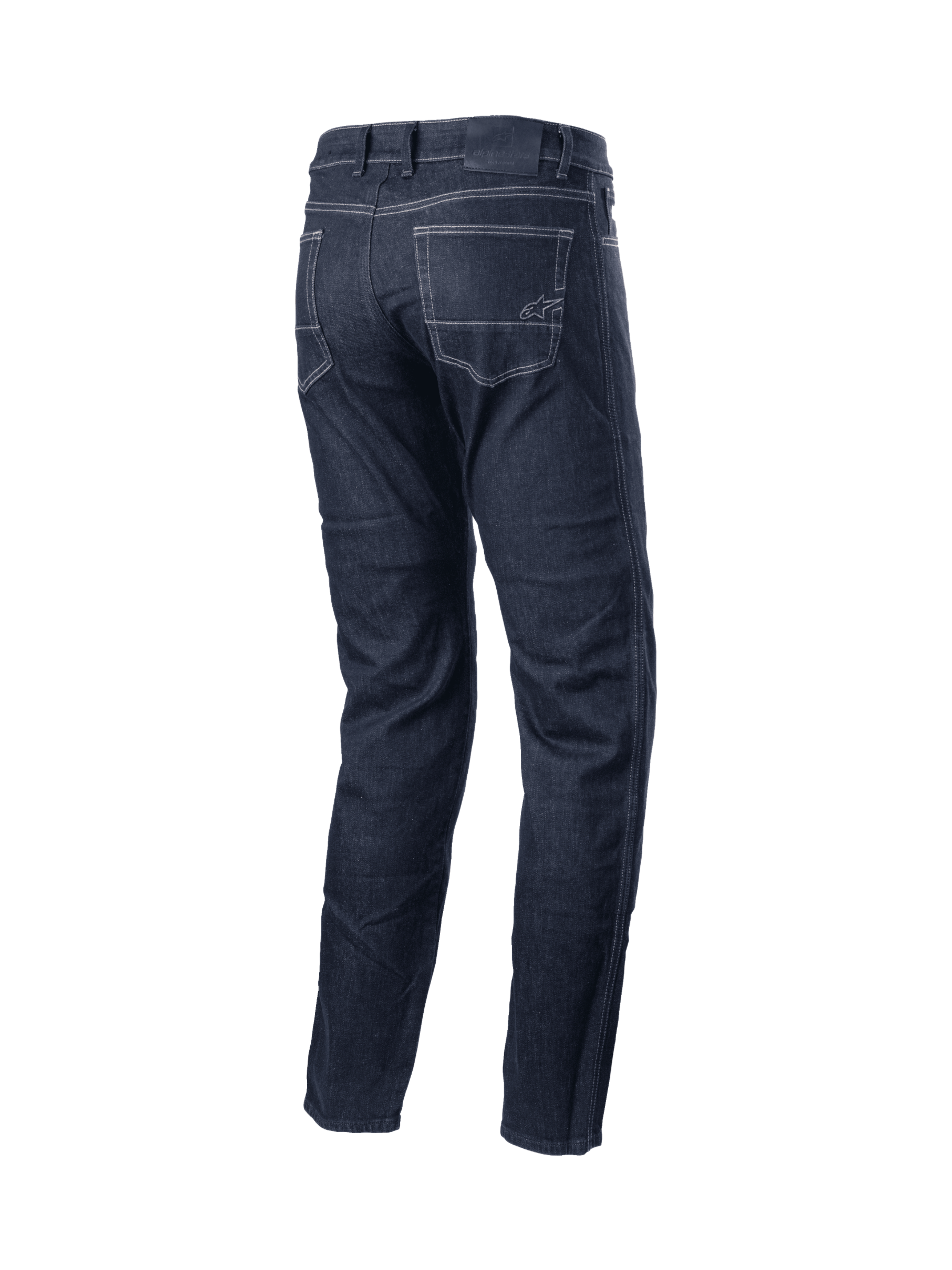 Alpinestars Sektor Regular Fit Jeans-Hose, Urban-Motorradjeans in Schwarz, mit Aramid-Verstärkung und Dreifachnähten, Rückansicht mit Gesäßtaschen und Stretch-Denim-Material