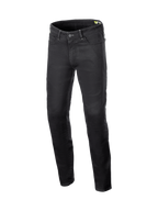 Alpinestars Copper V3 Denim broek, zwarte heren motorjeans van stretch denim met aramide en CE-gecertificeerde bescherming.