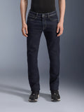 Alpinestars Copper V3 Denim Pants, jean de moto, bleu foncé, coupe droite regular comfort, coutures contrastées blanches visibles, poches avant, style urbain décontracté