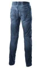 Alpinestars Argon Slim Fit Denim Broek, motorjeans, Mid Blue, achterzijde met achterzakken voorzien van geborduurd sterlogo, slim fit silhouet en technische denimconstructie voor stedelijk rijden
