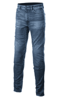 Alpinestars Argon Slim Fit Denim Pants, middenblauw, motorjeans met knoop- en ritssluiting, vervaagd effect, slim fit ontwerp, riemlussen en voorzakken, zichtbare stiksels