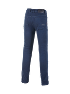 Alpinestars Cerium Tech Stretch Moto Denim, slim fit motorjeans in blauw voor stedelijk gebruik, achteraanzicht met klassiek vijfzakkenontwerp.