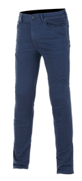 Alpinestars Cerium Tech Stretch Riding Denim, motorjeans, donkerblauw, slim fit, vijf-zakken ontwerp met knoop- en ritssluiting, riemlussen, stretchstof voor rijcomfort